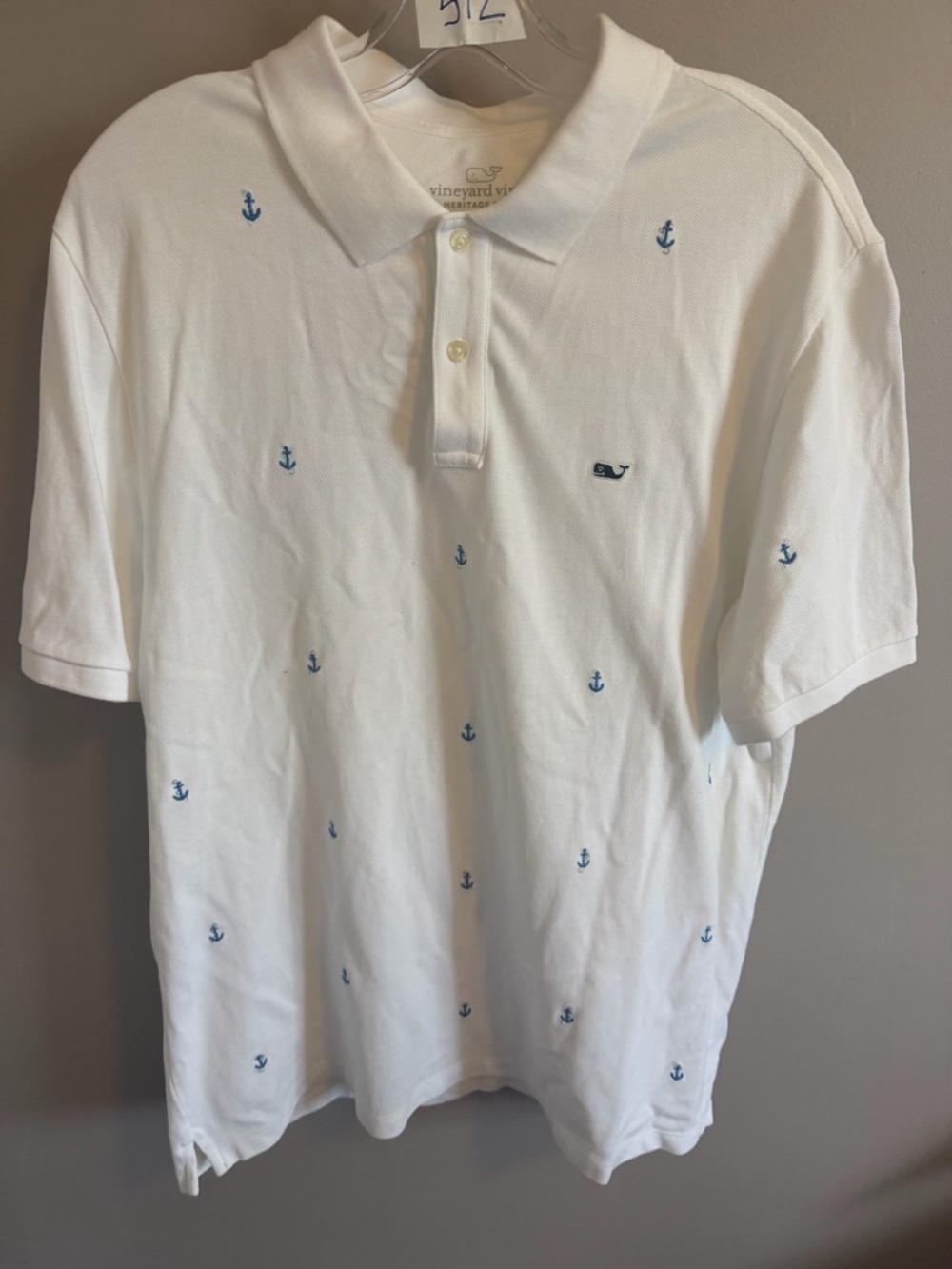 Vineyard Vines White Anchor Print Heritage Polo Size L fishermen’s core